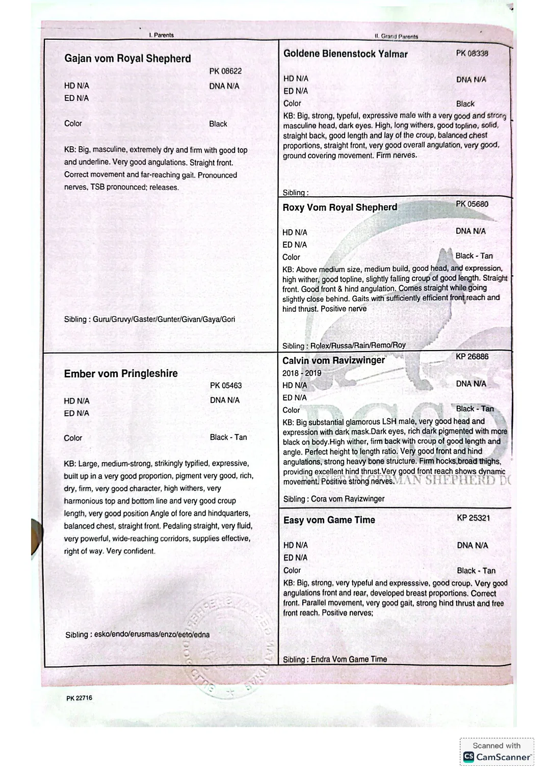 Pedigree parent and grandparent page