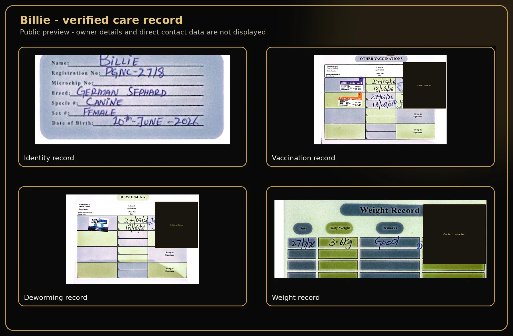 Care summary for Billie